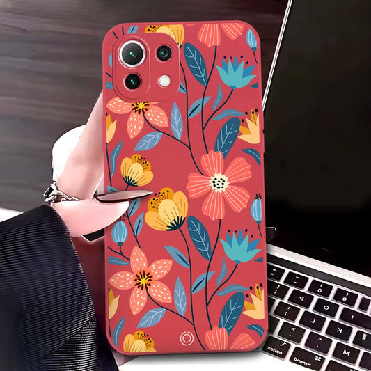 Xiaomi Mi 11 Lite Cover - Red - D2 - ONation Floral Series - HQ Liquid Silicone Soft Case
