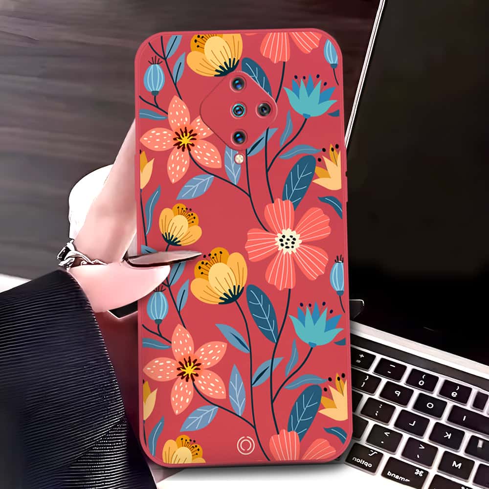 Vivo Y51 (2020 September) Cover - Red - D2 - ONation Floral Series - HQ Liquid Silicone Soft Case