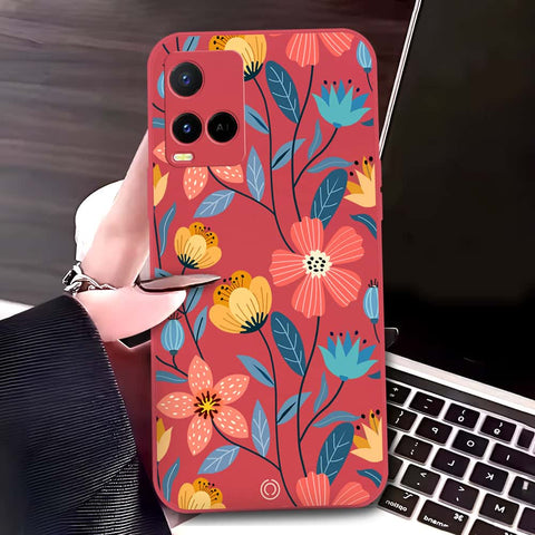 Vivo Y33t Cover - Red - D2 - ONation Floral Series - HQ Liquid Silicone Soft Case