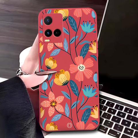 Vivo Y21s Cover - Red - D2 - ONation Floral Series - HQ Liquid Silicone Soft Case