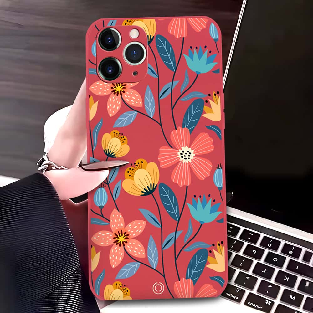 iPhone 11 Pro Cover - Red - D2 - ONation Floral Series - HQ Liquid Silicone Soft Case
