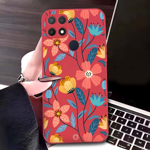 Vivo V29e Cover - Red - D2 - ONation Floral Series - HQ Liquid Silicone Soft Case