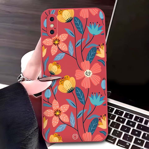 iPhone XS Max Cover - Red - D2 - ONation Floral Series - HQ Liquid Silicone Soft Case