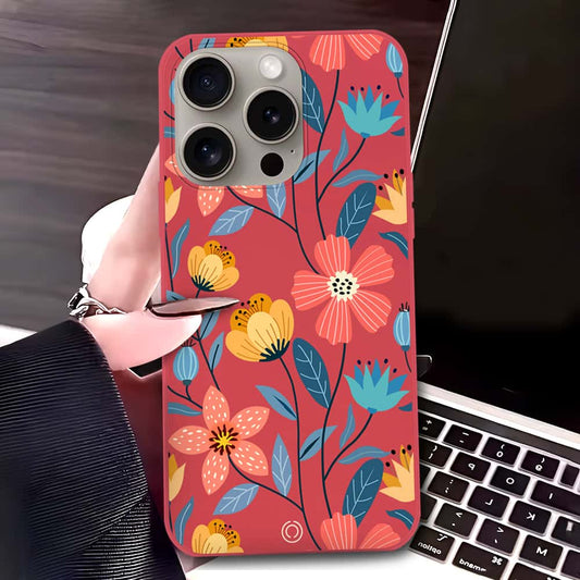 iPhone 15 Pro Max Cover - Red - D2 - ONation Floral Series - HQ Liquid Silicone Soft Case