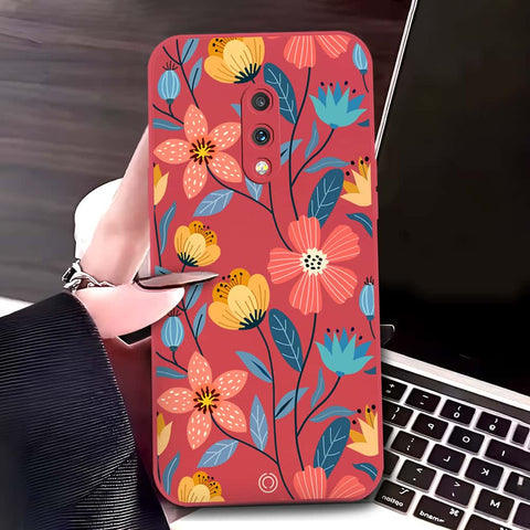OnePlus 7 Cover - Red - D2 - ONation Floral Series - HQ Liquid Silicone Soft Case