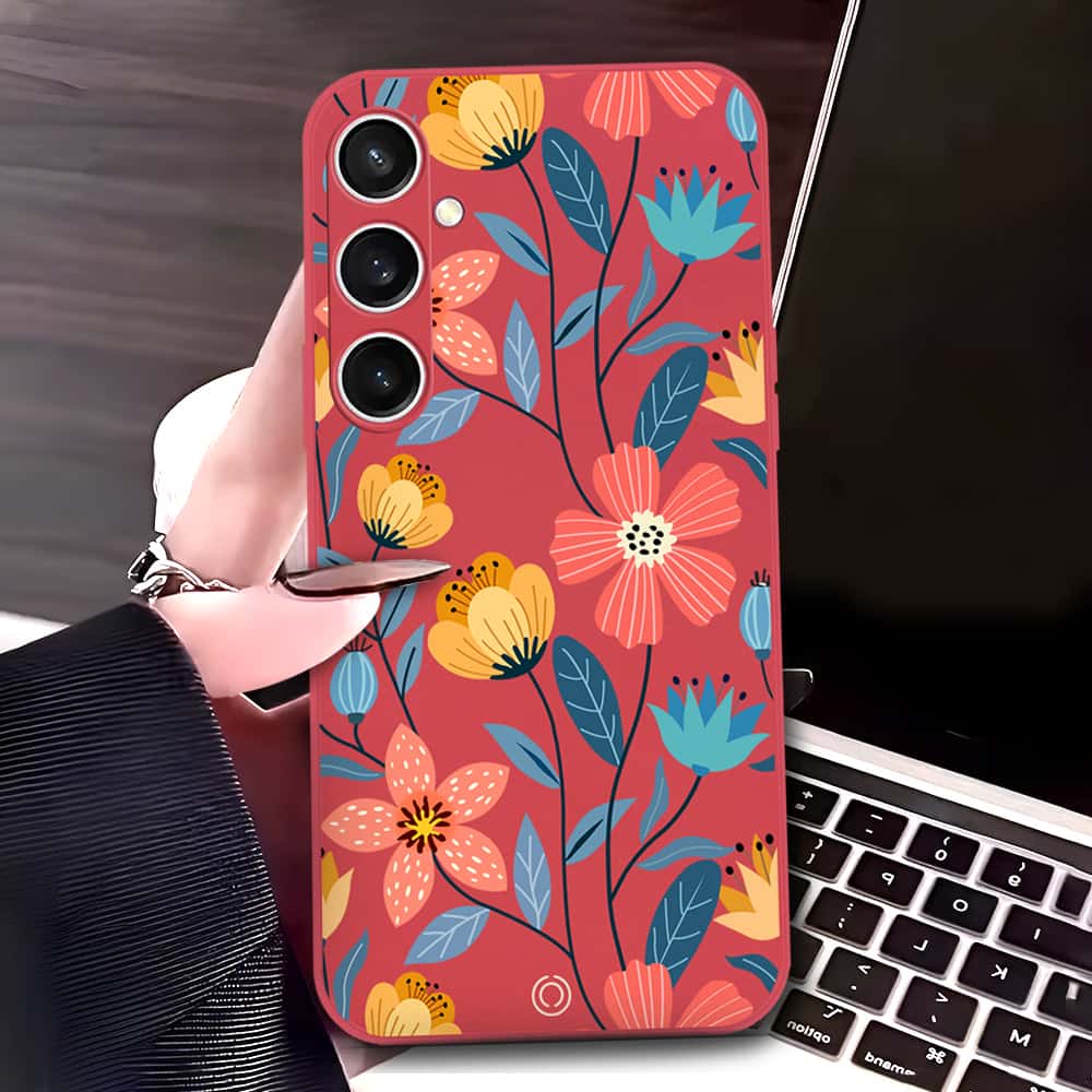 Samsung Galaxy S23 FE Cover - Red - D2 - ONation Floral Series - HQ Liquid Silicone Soft Case