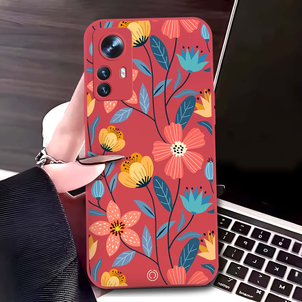 Xiaomi 12 Pro Cover - Red - D2 - ONation Floral Series - HQ Liquid Silicone Soft Case