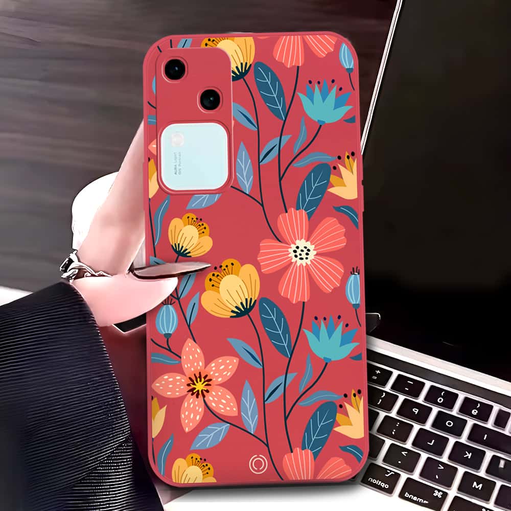 Xiaomi Redmi Note 12 Pro 4G Cover - Red - D2 - ONation Floral Series - HQ Liquid Silicone Soft Case