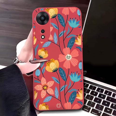 Oppo A78 4G Cover - Red - D2 - ONation Floral Series - HQ Liquid Silicone Soft Case