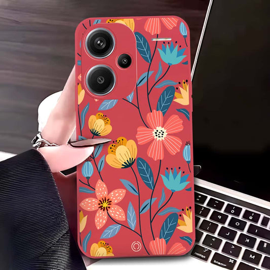 Xiaomi Redmi Note 13 Pro Plus 5G  Cover - Red - D2 - ONation Floral Series - HQ Liquid Silicone Soft Case