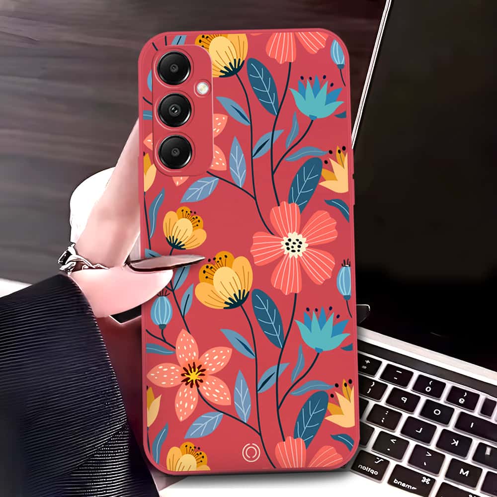 Vivo S16e Cover - Red - D2 - ONation Floral Series - HQ Liquid Silicone Soft Case