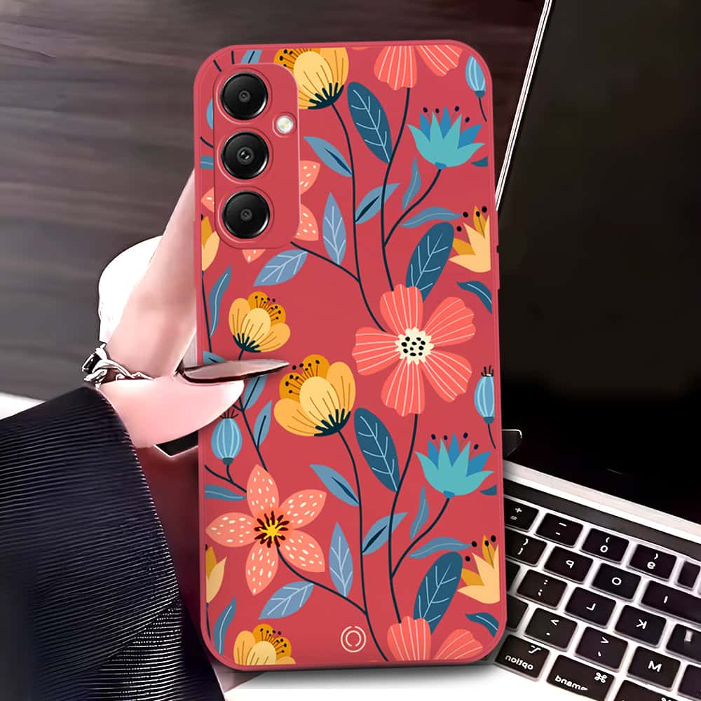 Samsung Galaxy A15 5G Cover - Red - D2 - ONation Floral Series - HQ Liquid Silicone Soft Case