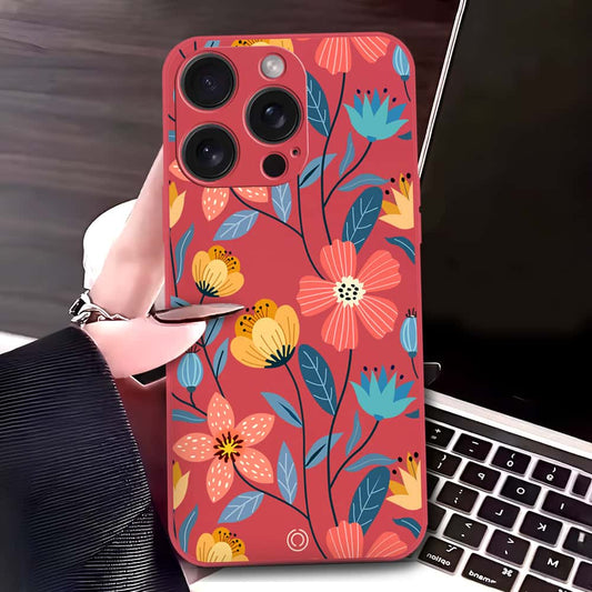 iPhone 16 Pro Cover - Red - D2 - ONation Floral Series - HQ Liquid Silicone Soft Case