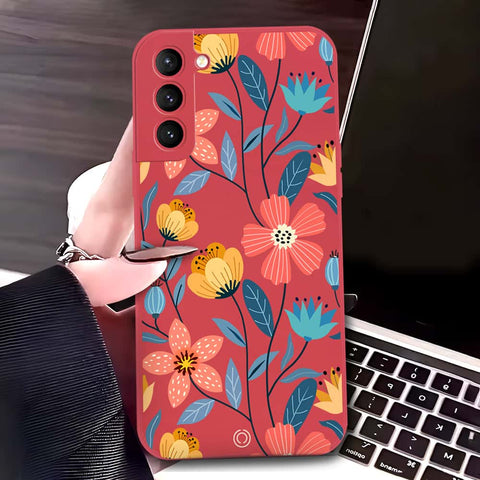 Samsung Galaxy S21 5G Cover - Red - D2 - ONation Floral Series - HQ Liquid Silicone Soft Case