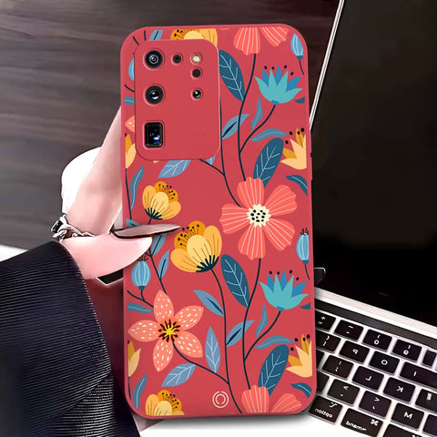 Samsung Galaxy S20 Ultra Cover - Red - D2 - ONation Floral Series - HQ Liquid Silicone Soft Case