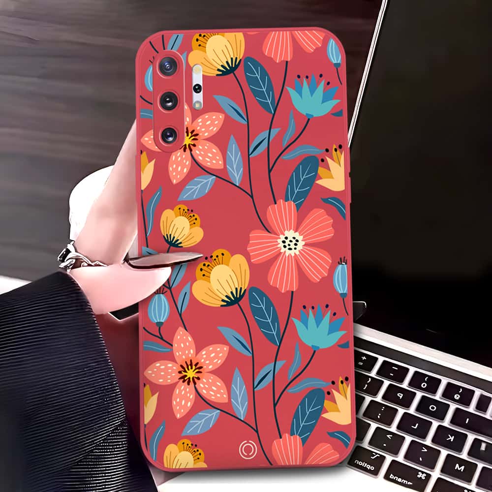 Samsung Galaxy Note 10 Plus Cover - Red - D2 - ONation Floral Series - HQ Liquid Silicone Soft Case