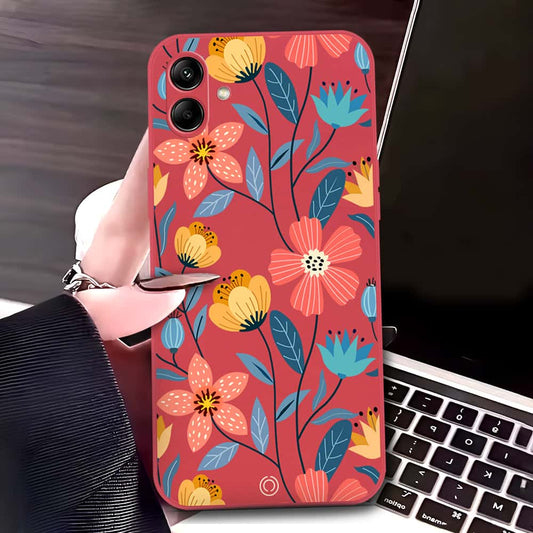 Samsung Galaxy M13 5G Cover - Red - D2 - ONation Floral Series - HQ Liquid Silicone Soft Case