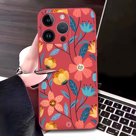 iPhone 14 Pro Max Cover - Red - D2 - ONation Floral Series - HQ Liquid Silicone Soft Case