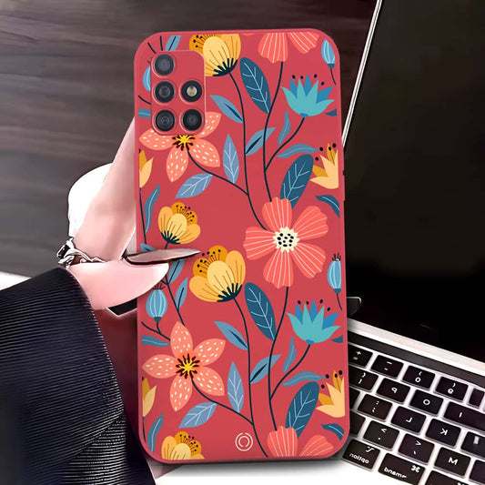 Samsung Galaxy A71 Cover - Red - D2 - ONation Floral Series - HQ Liquid Silicone Soft Case