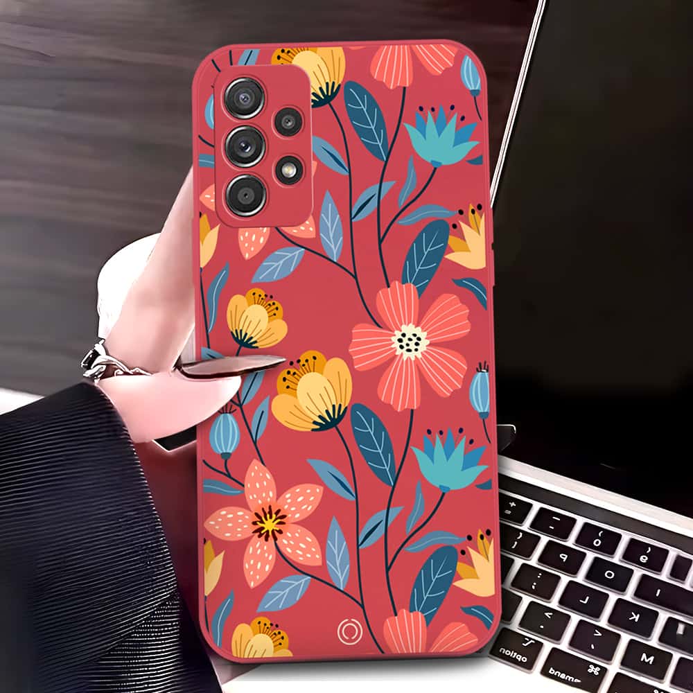 Samsung Galaxy A52s 5G Cover - Red - D2 - ONation Floral Series - HQ Liquid Silicone Soft Case