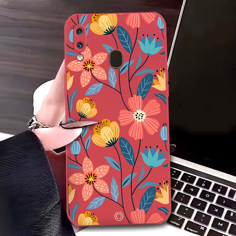 Samsung Galaxy A30 Cover - Red - D2 - ONation Floral Series - HQ Liquid Silicone Soft Case