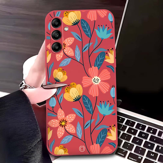 Samsung Galaxy A24 4G Cover - Red - D2 - ONation Floral Series - HQ Liquid Silicone Soft Case