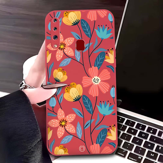 Samsung Galaxy A20s Cover - Red - D2 - ONation Floral Series - HQ Liquid Silicone Soft Case