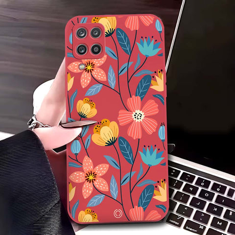 Samsung Galaxy A12 Nacho Cover - Red - D2 - ONation Floral Series - HQ Liquid Silicone Soft Case