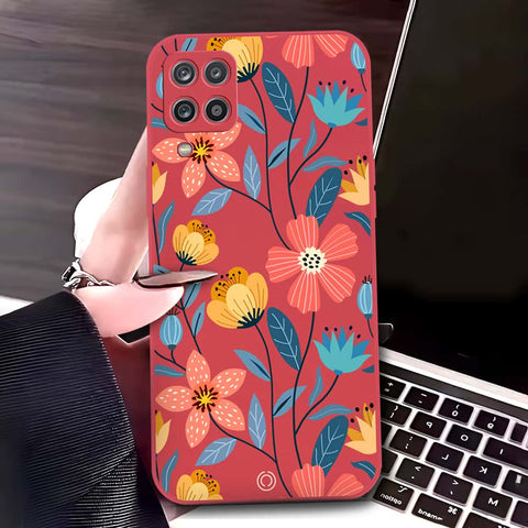 Samsung Galaxy A12 Cover - Red - D2 - ONation Floral Series - HQ Liquid Silicone Soft Case