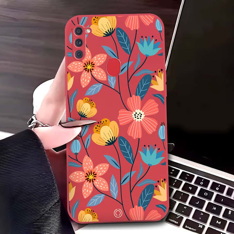 Samsung Galaxy A11 Cover - Red - D2 - ONation Floral Series - HQ Liquid Silicone Soft Case