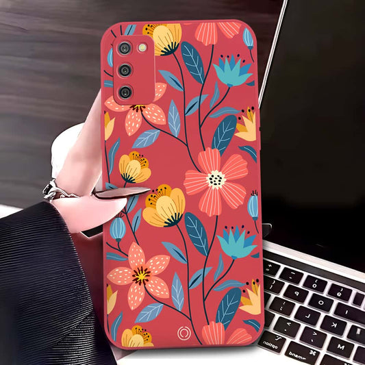 Samsung Galaxy A03s Cover - Red - D2 - ONation Floral Series - HQ Liquid Silicone Soft Case