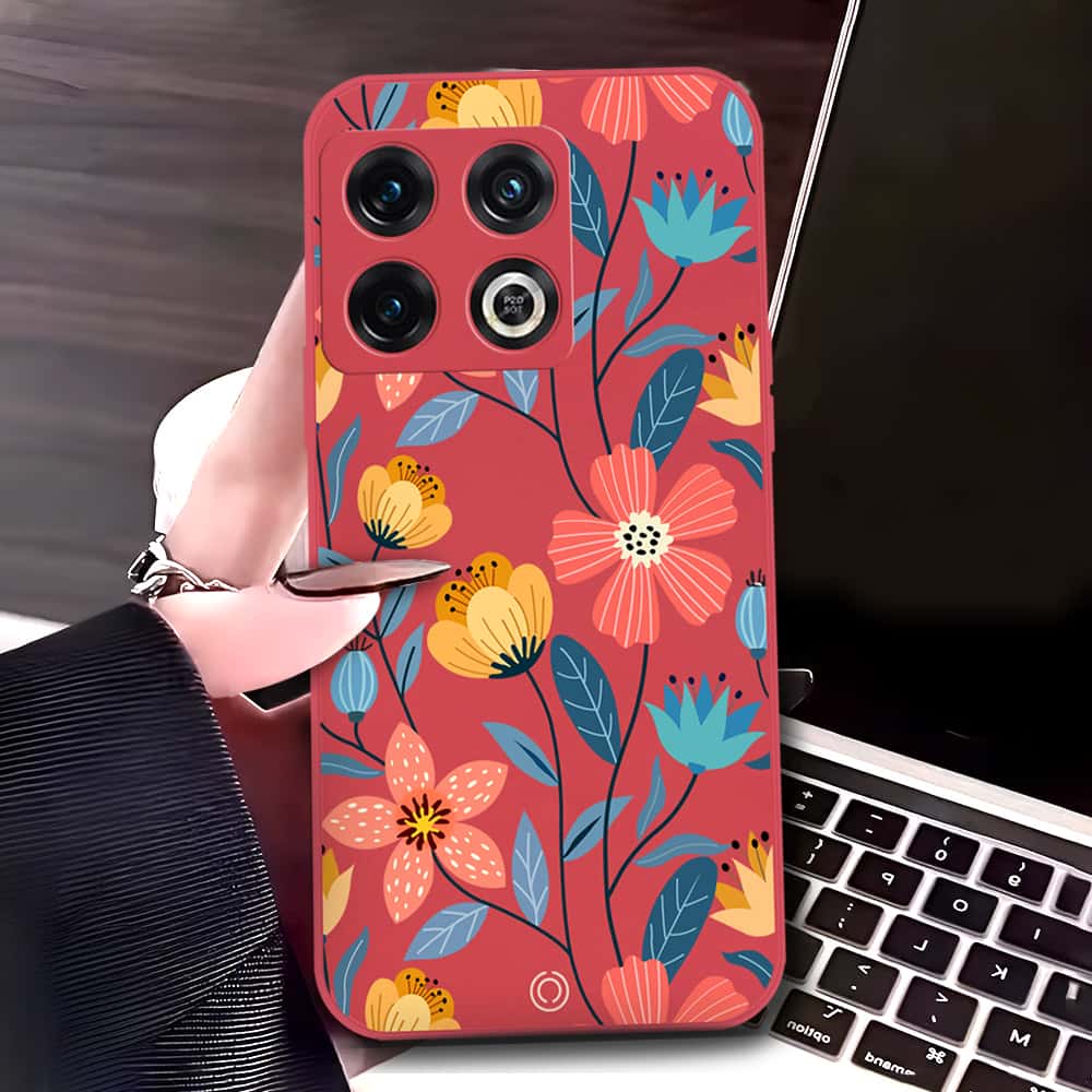 OnePlus 10 Pro Cover - Red - D2 - ONation Floral Series - HQ Liquid Silicone Soft Case