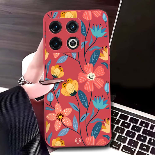 OnePlus 10 Pro Cover - Red - D2 - ONation Floral Series - HQ Liquid Silicone Soft Case