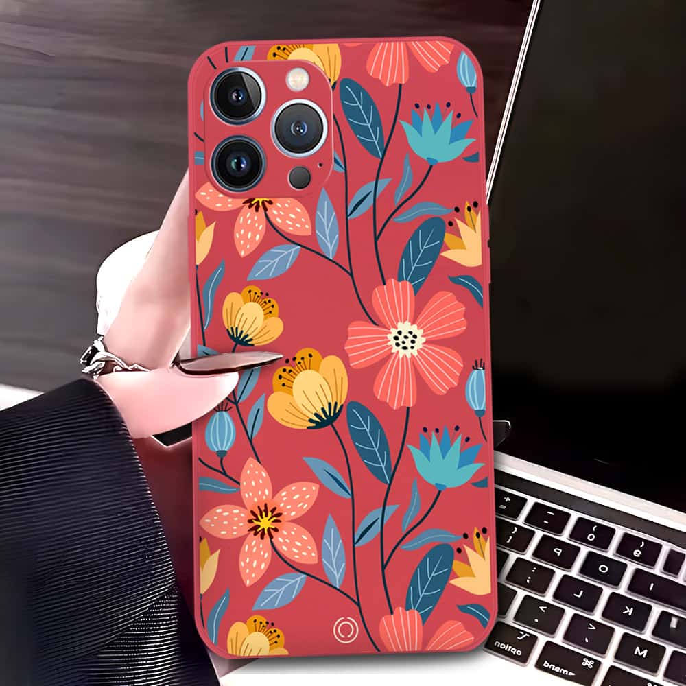 iPhone 13 Pro Max Cover - Red - D2 - ONation Floral Series - HQ Liquid Silicone Soft Case