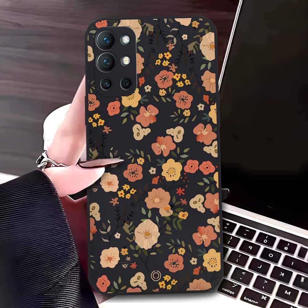 OnePlus 9R Cover - Black - D3 - ONation Floral Series - HQ Liquid Silicone Soft Case