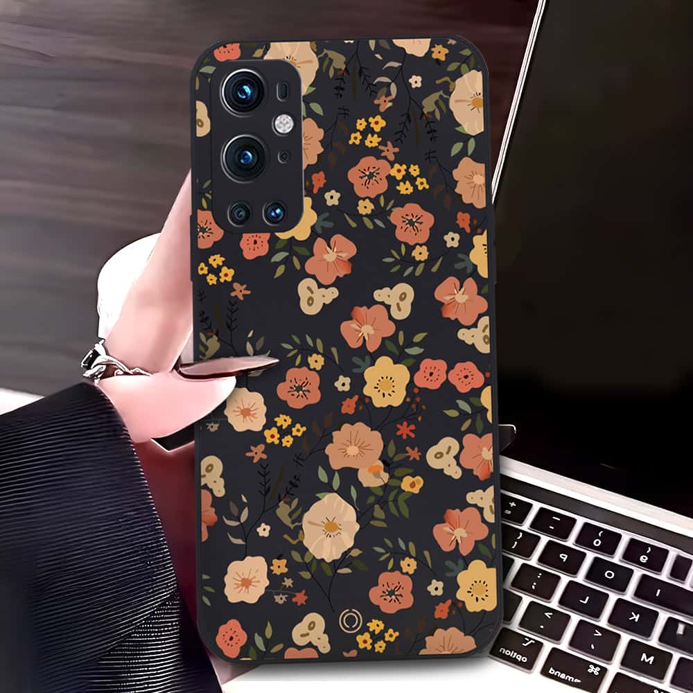 OnePlus 9 Pro Cover - Black - D3 - ONation Floral Series - HQ Liquid Silicone Soft Case