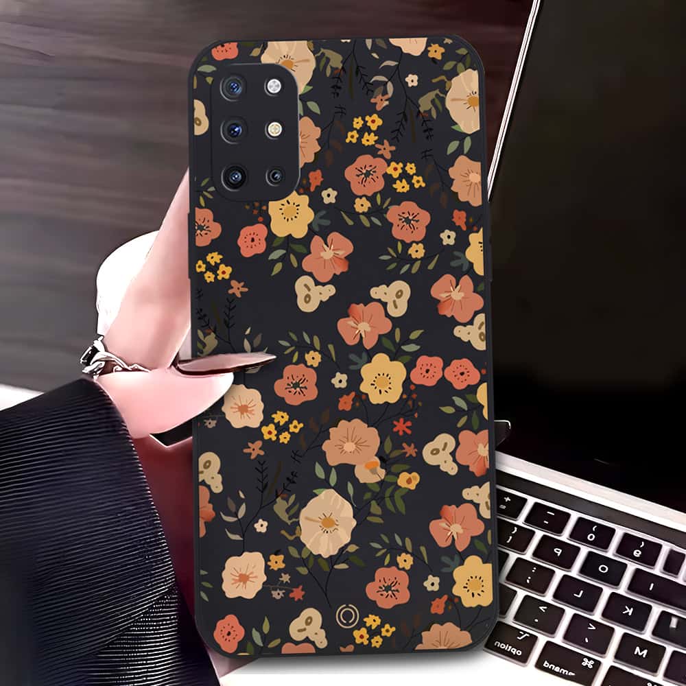 OnePlus 8T Cover - Black - D3 - ONation Floral Series - HQ Liquid Silicone Soft Case
