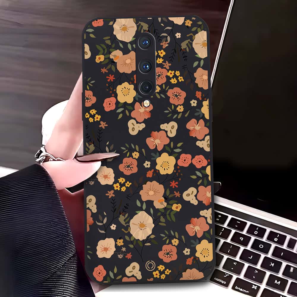 OnePlus 8 Cover - Black - D3 - ONation Floral Series - HQ Liquid Silicone Soft Case