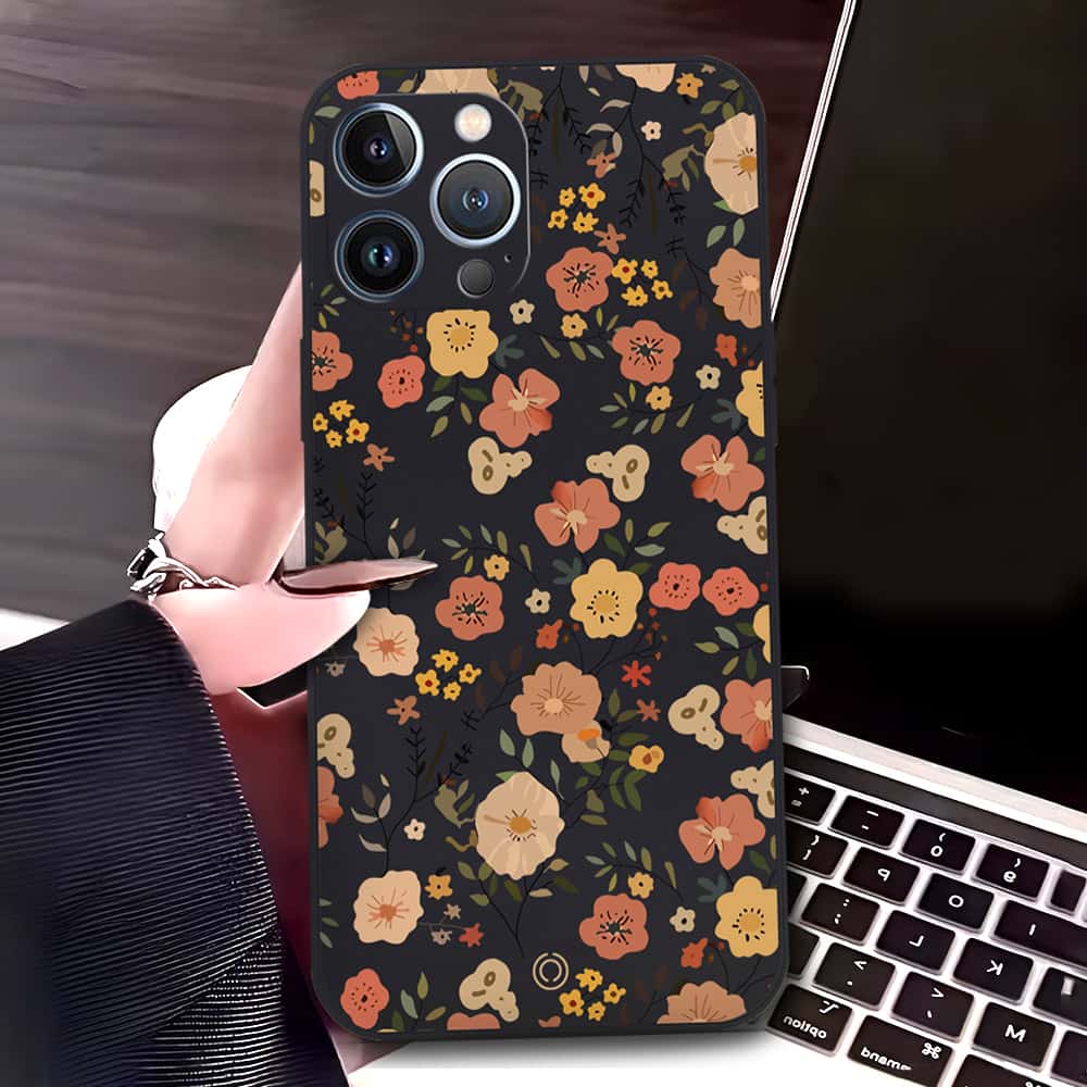 iPhone 13 Pro Cover - Black - D3 - ONation Floral Series - HQ Liquid Silicone Soft Case