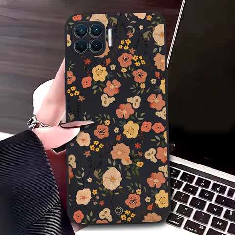 Oppo Reno 4F Cover - Black - D3 - ONation Floral Series - HQ Liquid Silicone Soft Case