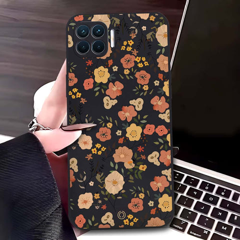 Oppo Reno4 Lite Cover - Black - D3 - ONation Floral Series - HQ Liquid Silicone Soft Case