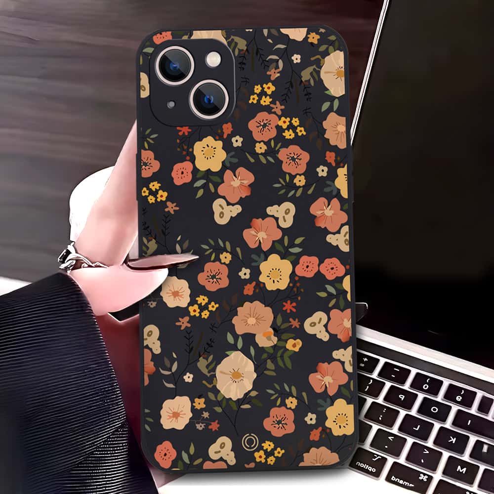 iPhone 13 Cover - Black - D3 - ONation Floral Series - HQ Liquid Silicone Soft Case