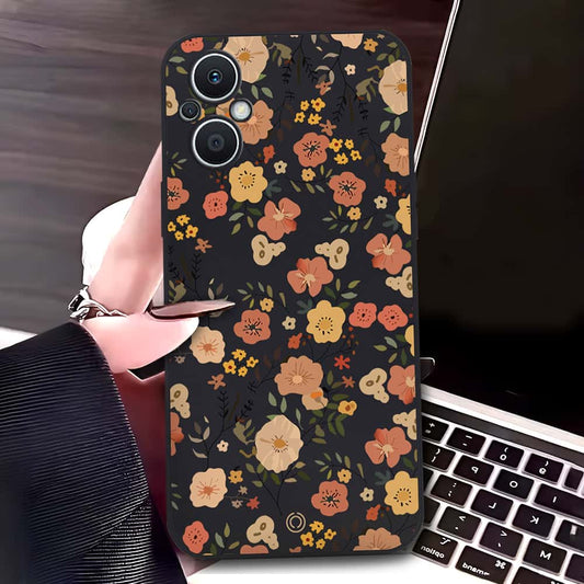 Oppo F21 Pro 5G Cover - Black - D3 - ONation Floral Series - HQ Liquid Silicone Soft Case