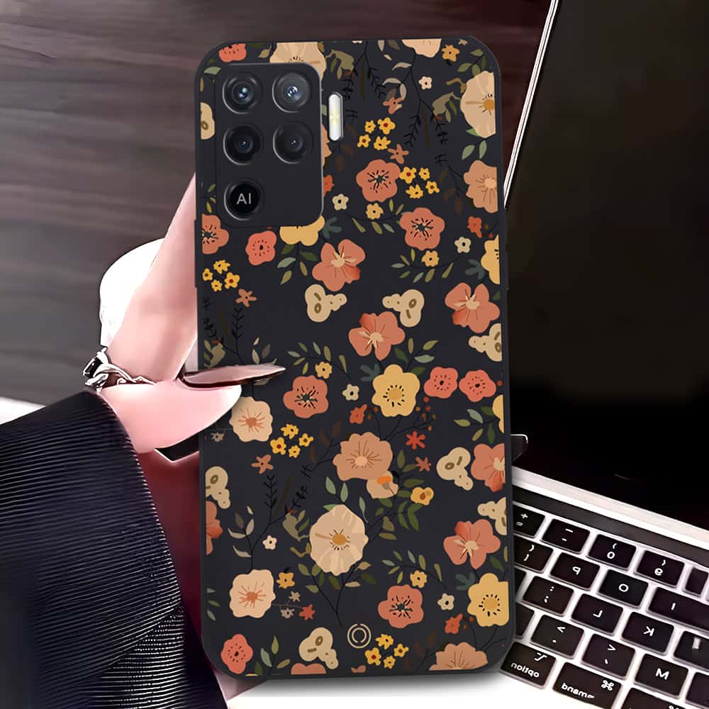 Oppo F19 Pro Cover - Black - D3 - ONation Floral Series - HQ Liquid Silicone Soft Case