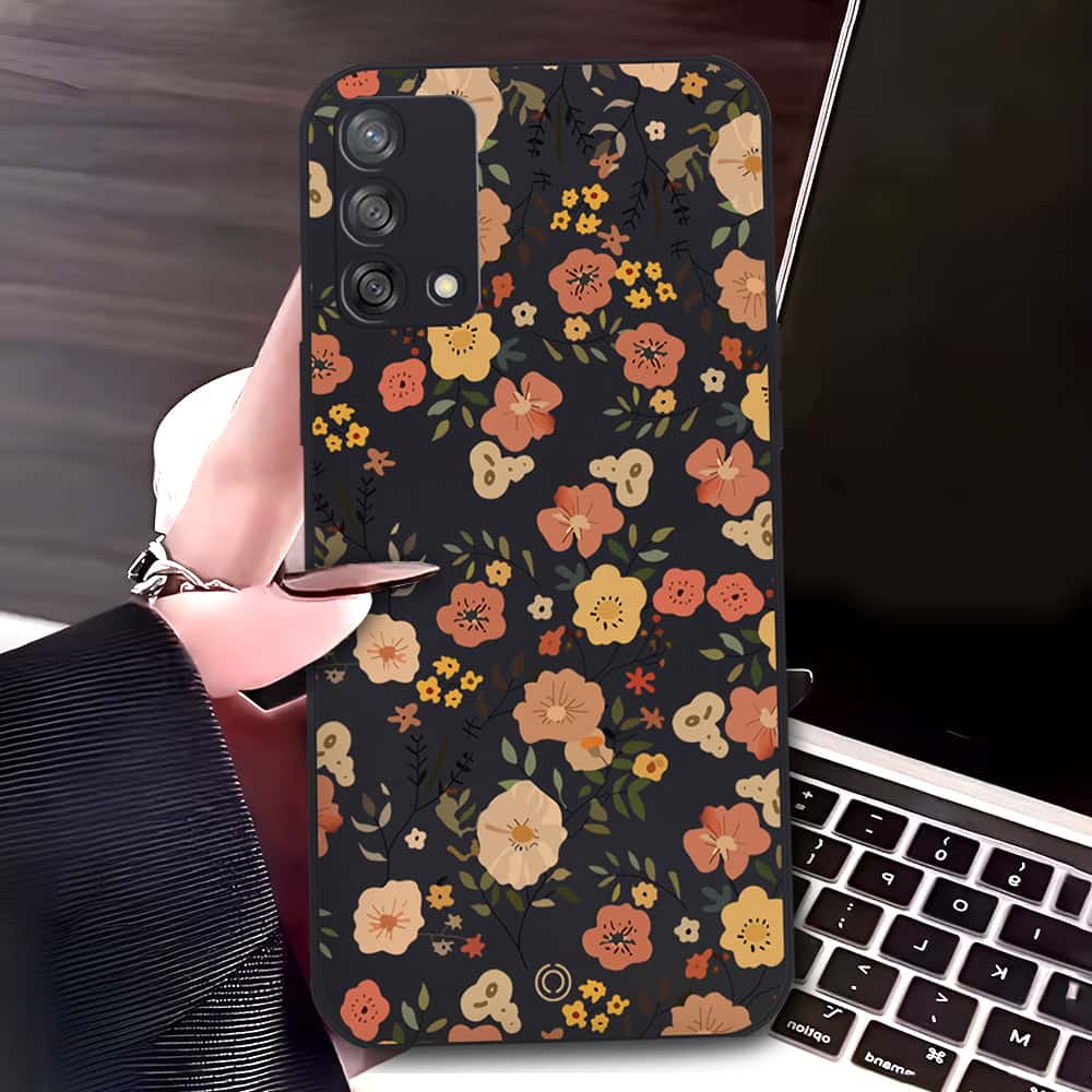 Oppo A95 Cover - Black - D3 - ONation Floral Series - HQ Liquid Silicone Soft Case
