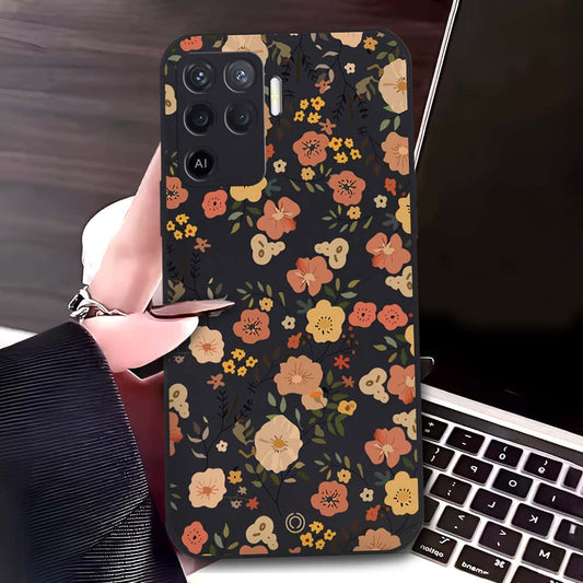 Oppo A94 Cover - Black - D3 - ONation Floral Series - HQ Liquid Silicone Soft Case
