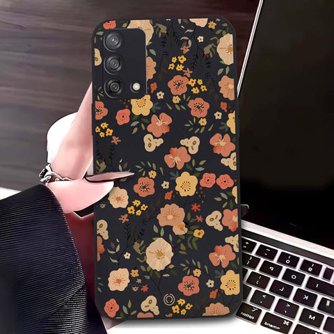 Oppo A74 Cover - Black - D3 - ONation Floral Series - HQ Liquid Silicone Soft Case