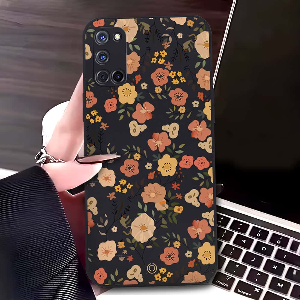 Oppo A72 Cover - Black - D3 - ONation Floral Series - HQ Liquid Silicone Soft Case