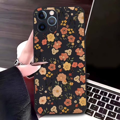 iPhone 12 Pro Cover - Black - D3 - ONation Floral Series - HQ Liquid Silicone Soft Case