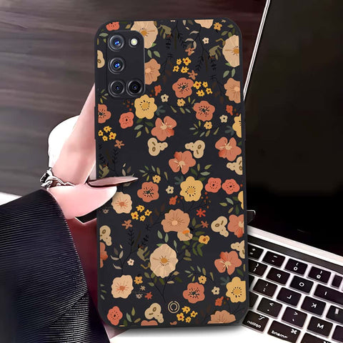 Oppo A52 Cover - Black - D3 - ONation Floral Series - HQ Liquid Silicone Soft Case